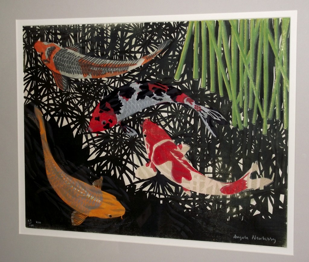 'Koi' Fantastic signed limited edition lino print by award winning Artist Angela Newberry